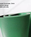 Green lightweight PVC flat conveyor belt with 3mm thickness, textured for anti-slip, ideal for industrial transport and packaging.