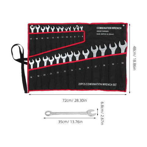 25-Piece Double Ended Wrench Set with Canvas Roll Bag in Beefy High Carbon Steel for Auto Repair, Home Maintenance, Garage Jobs