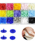 150 Set No Sew Resin Snap Button Kit With Plastic Snaps For Clothing Sewing And Crafting Round Snap Buttons In 15 Colors With Top Notch Storage Organizer For Crafts Cloth Diapers Bibs And Bags displayed with colorful snaps and storage box