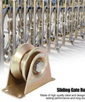 Two Pack 60mm Sliding Gate Rollers With Steel V Type Wheel, Heavy Duty Gate Wheel With Quiet Operation in front of a gate