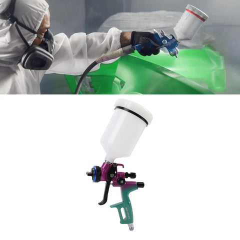 Straight Up Pro HVLP Spray Gun With Six Hundred Ml Cup And One Point Three Mm Nozzle For Dang Smooth Art Furniture Paint Projects And Zero Overspray Hassle Daily in use painting a surface.