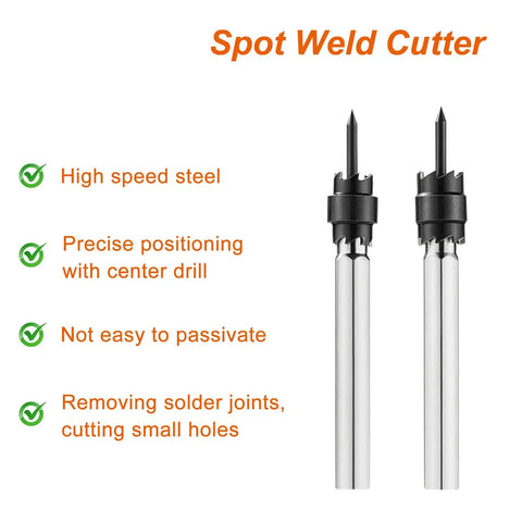 Spot Weld Cutter Drill Bits Set 20-Piece Heavy-Duty HSS Titanium Coated Rotary Weld Remover with dual-sided blades shown