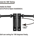Beefy Three Quarter Inch J Bolt Gate Hinge For Large Driveway Gates Up To 1100 Pounds No Welding Lubricated Ball Bearing Hinge 2 Packs Bolt On Heavy Duty Swing Gate Hardware, black steel hinge shown open 180°