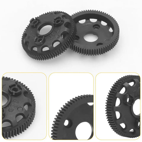 Close-up of 48P 76T Spur Gear Transmission Gear Set For One Tenth Slash Two Wheel Drive Rustler Stampede Bandit VXL XL5 RC Cars