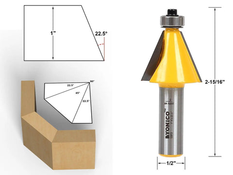Chamfer Router Bit Set With Bevel Edge Forming Five Bit Kit One Half Inch Shank Model 13508 Premium C3 Tungsten Carbide