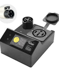 Real Deal Portable J1772 Electric Vehicle Charger Tester With Built In Resistive Load And Vehicle Simulator, showing LCD display and charge connection.