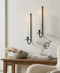 Super Rock Solid Iron Wall Candle Sconces Set Of Two Matte Black Metal hanging mount with candles, 16.5 inches, farmhouse decor.