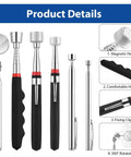 Product details of Six Piece Telescopic Magnetic Pick Up Tool Set With Non Slip Handles showing extendable wands for grabbing small metal parts.