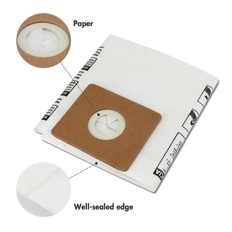 1.5-Gallon All Around Collection Bag 6 Pack For Small Vacuums, Premium Dust Bags showing paper material and well-sealed edge