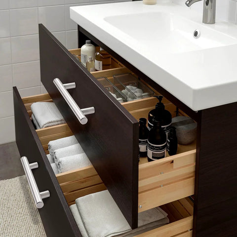 Brushed Nickel Finish Cabinet Handles And Drawer Pulls Stainless Steel Hollow Tubes installed on bathroom vanity drawers