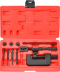 Beefy Heavy Duty Motorcycle Chain Breaker And Splitter Tool Kit in red case displaying parts for 35 to 630 pitch chains