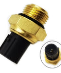 DEVMO coolant water temperature sensor, side view showing brass threaded body, black plastic connector and O-ring