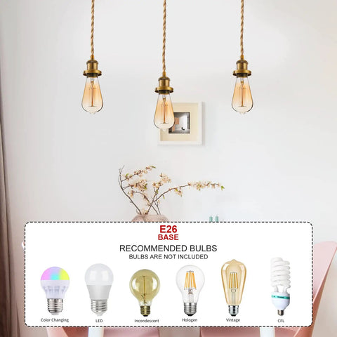 Three vintage hemp rope pendant lights with E26 sockets, bulbs not included, 15.4 ft industrial vintage hemp rope pendant light cord kit
