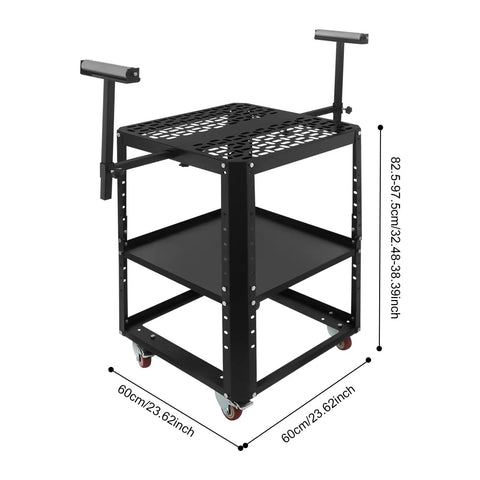 Rock Solid Rolling Planer Stand Handles 550 Lbs Heavy Duty Power Tool Workstation height adjustable with dual racks.