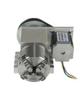 Beefed Up 4 Axis Cnc Rotary A Axis Indexing Head Featuring Rock Solid Nema23 Motor Precision with 3 Jaw Chuck and Mounting Base.