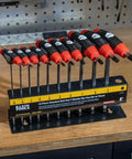 Ball End Hex Key Set With 6 Inch Blades For Angled Access And Tight Spots 10 Piece SAE Inch Wrench Kit With Stand Pro Grade Journeyman Dual Material Handles Rust Resistant Treated Steel Double Ended Keys Klein Tools