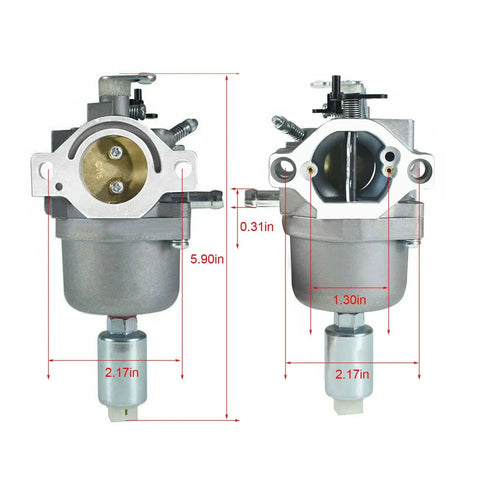 Plug-And-Play Carburetor Replacement Kit For 42-Inch Riding Mower And 17.5 IC OHV Engine Lawn Tractor Tune-Up shown front and side