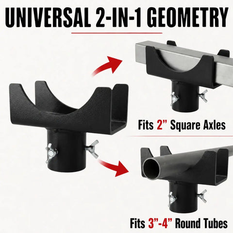 2 In 1 Bottle Jack Adapter With Triple Lock For Three To Four Inch Round And Two Inch Square Axle Tubes, fits different tube shapes