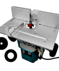 Premium Aluminum Alloy Router Table Insert Plate With Precision Slide Ruler And Twin Mounting Blocks for woodworking setup and anchoring.