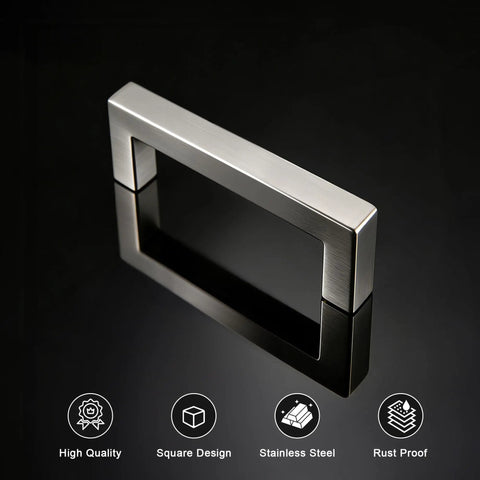 Three Inch Hole Center Cabinet Pulls In Brushed Nickel, Satin Nickel Square Drawer Handle, Stainless Steel Hardware, 3-2/5 Inch