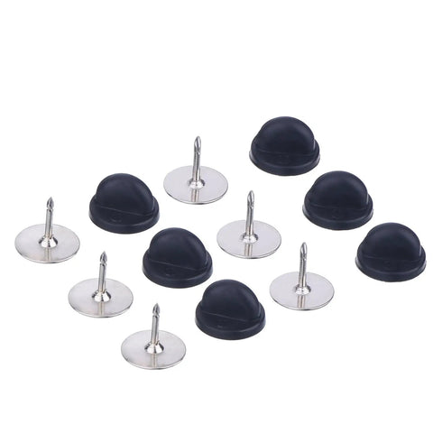DIY Craft Pin Back Set 50 Pair Rubber Butterfly Clutch Pin Backs Tie Tacks Blank Pins Holders For Craft Making And Jewelry Projects With Easy Grip Design, showing black rubber clutch backs and metal pins.