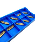 GBJ MGMN200-G tin-coated carbide grooving inserts, 2mm wide, 10 pcs in blue plastic organizer tray