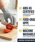 Cut Resistant Kitchen Gloves ANSI A5 Level 5 HPPE For Mandoline Slicing And Oyster Shucking Food Safe Super Grippy Durable Hand Protection For Chefs And Home Cooks Comfort Fit glove slicing tomato