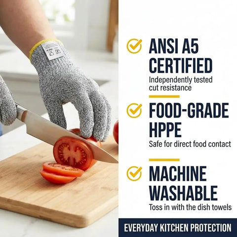 Cut Resistant Kitchen Gloves ANSI A5 Level 5 HPPE For Mandoline Slicing And Oyster Shucking Food Safe Super Grippy Durable Hand Protection For Chefs And Home Cooks Comfort Fit glove slicing tomato