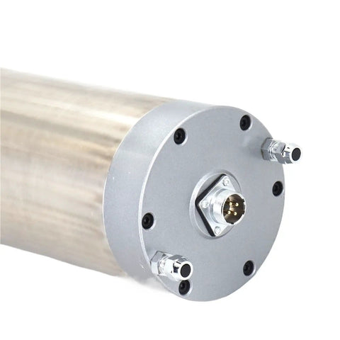 Pro Shop Grade 6KW Water Cooled CNC Spindle Motor ER25 collet with silver body and coolant connections visible.