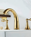Solid Brass Widespread Bathroom Faucet With High Arc Deck Mount, 3-Hole 2-Handle Lavatory Faucet, Ceramic Valve, Nickel Plated Finish