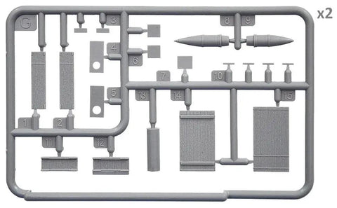 Parts of 1:35 Soviet ammo boxes kit on a sprue, unassembled model kit with decals for dope realistic diorama builds.