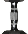 20 Pound Hex Dumbbell With Rubber Encased Cast Iron Core And Non Slip Contoured Handle For Home Gym Strength Training and Killer Daily Workout Sessions Built Tough With Sick Hex Design Black on a white background.