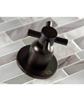 Concord Tub And Shower Faucet In Polished Chrome, Wall Mount Design, view of black handle on tiled surface