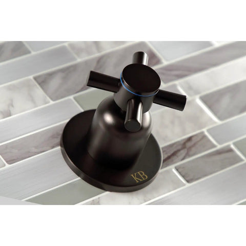 Concord Tub And Shower Faucet In Polished Chrome, Wall Mount Design, view of black handle on tiled surface