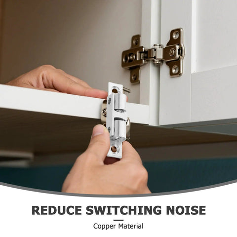 Installing Copper Ball Door Catch Cabinet Latch Hardware Set 50mm Silver Roller Catch on kitchen cupboard.
