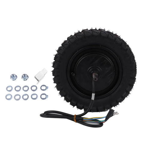 11 Inch Hub Motor For Electric Scooters And Small Motorcycles, Brushless High Power 500W To 1800W, shown with connectors and bolts