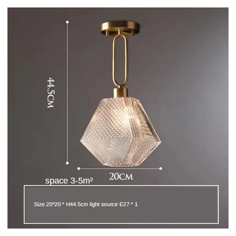 Nordic Led Gold Pendant Light Diamond Glass Lighting Fixture for Kitchen Island Living Room Hallway,for Household Entry, 20x20cm