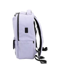 Smell Proof Executive Tech Adventure Backpack Hits Different With A Secret Combo Lock And Usb C Pass Through Port For Your Fifteen Inch Laptop In Clean Titanium Black Finish side view with pocket and handle.