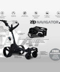 No Drama All Terrain Remote Electric Golf Cart With Full Zip Folding Frame plays thirty six holes, features twin motors and USB charging.