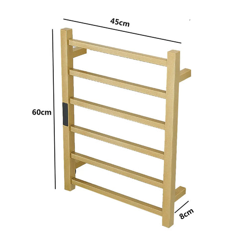 Gold Six Bar Wall Mounted Towel Warmer Rack With Timer Stainless Steel Electric Heated Rail For Bathroom Fast Drying