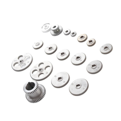 Shop Ready Precision Matched Duplex Gear Set for Mini Metal Lathe Gray Iron Replacement Hardware 18 Tooth Variety Pack showing assorted gears.