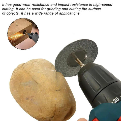 Versatile Mini Diamond Cutting Disc Set For Grinding And Precise Slicing Of Gemstones Glass Ceramics Rocks Aluminum Copper Super Thin Dual Sided Edge Coated High Durability Abrasive Tools in use on rock.