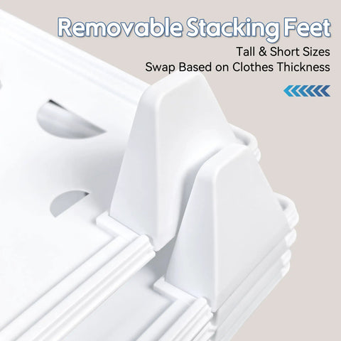 Close-up of removable stacking feet for 20 Pack Tshirt Organizer Stackable Closet Shelf Storage For Folded Clothes.