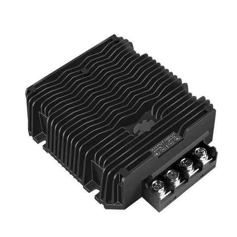 Rugged 60 Amp Dc Dc Buck Converter Regulator drops 18 to 90v straight to 12v output, aluminum, 140x120x42.5 mm, for golf carts and EVs.