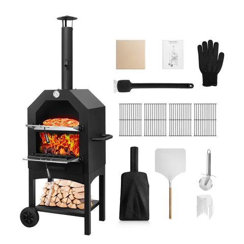Wood Fired Outdoor Pizza Oven For Backyard Cooking With 12 Inch Pizza Stone Peel Grill Rack And Waterproof Cover A Do It All Patio Cooker For Pizza Meat Fish Bread And Veggies Perfect For Camping And Grillin