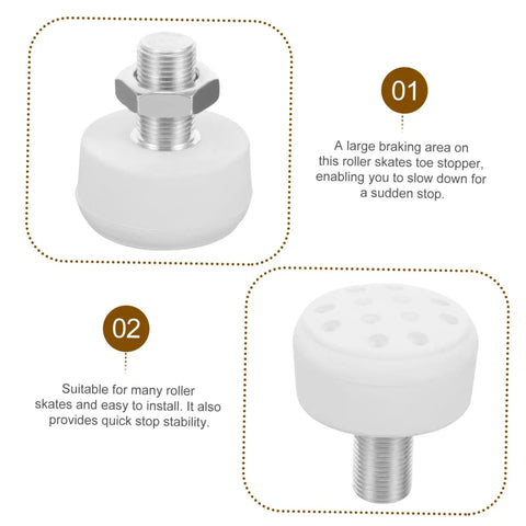 2 Pack Braking Block Roller Skate Toe Stops For Quad And Inline Skates, Grippy Wear-Resistant White Rubber Replacement Plugs
