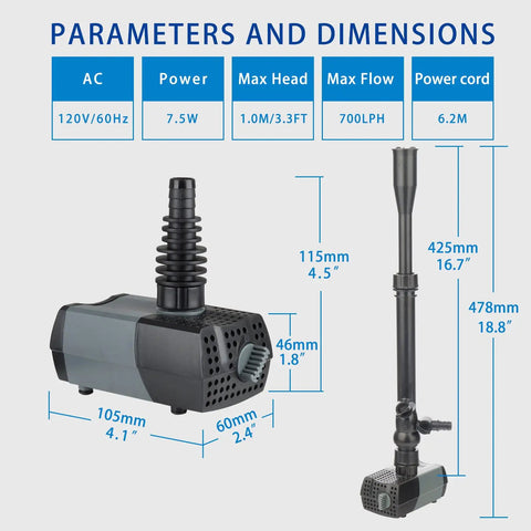 Submersible Pond Fountain Pump With Four Fountain Heads For Small Ponds No Fuss Setup Outdoor Water Feature Kit dimensions