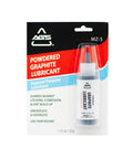 Front view of AGS Powdered Graphite Lubricant 1.13 oz for all-purpose use, packaged in a transparent bottle with red cap.