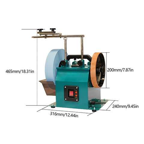 Top Shelf Water Cooled Electric Knife Sharpener Bench Grinder with 240 Watt Motor, 10 inch stone and 8 inch leather wheel.
