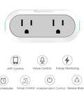 Front view of Dual Socket Smart Plugs With Alexa Google Home And Siri for No Fuss Energy Monitoring 2 4G WiFi Remote Control.